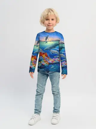 Детский лонгслив / Киты и дельфины