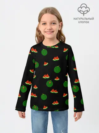 Детский лонгслив / Арбуз на черном фоне