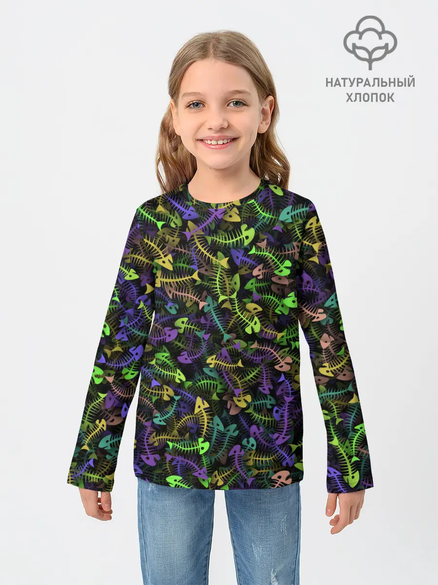Детский лонгслив / Neon Fish Bone
