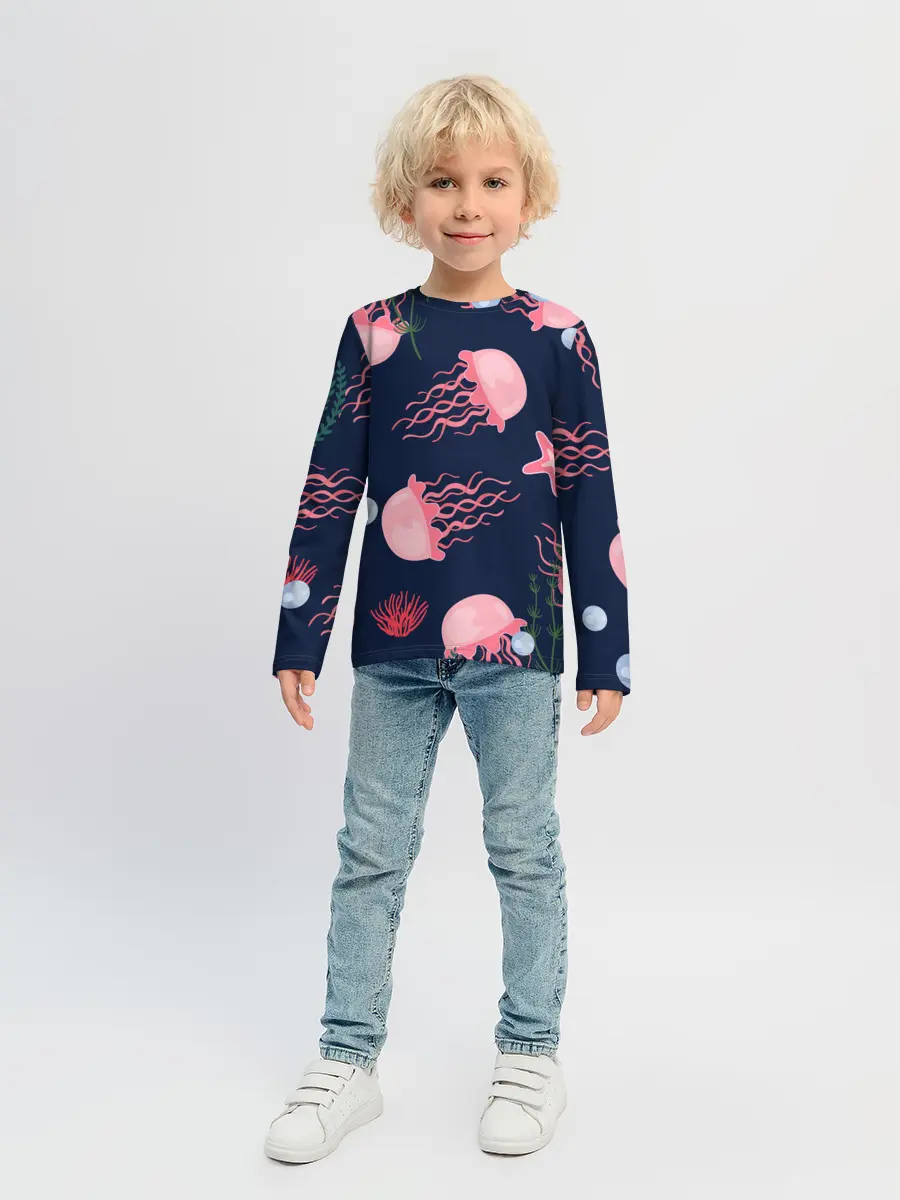 Детский лонгслив / розовые медузы