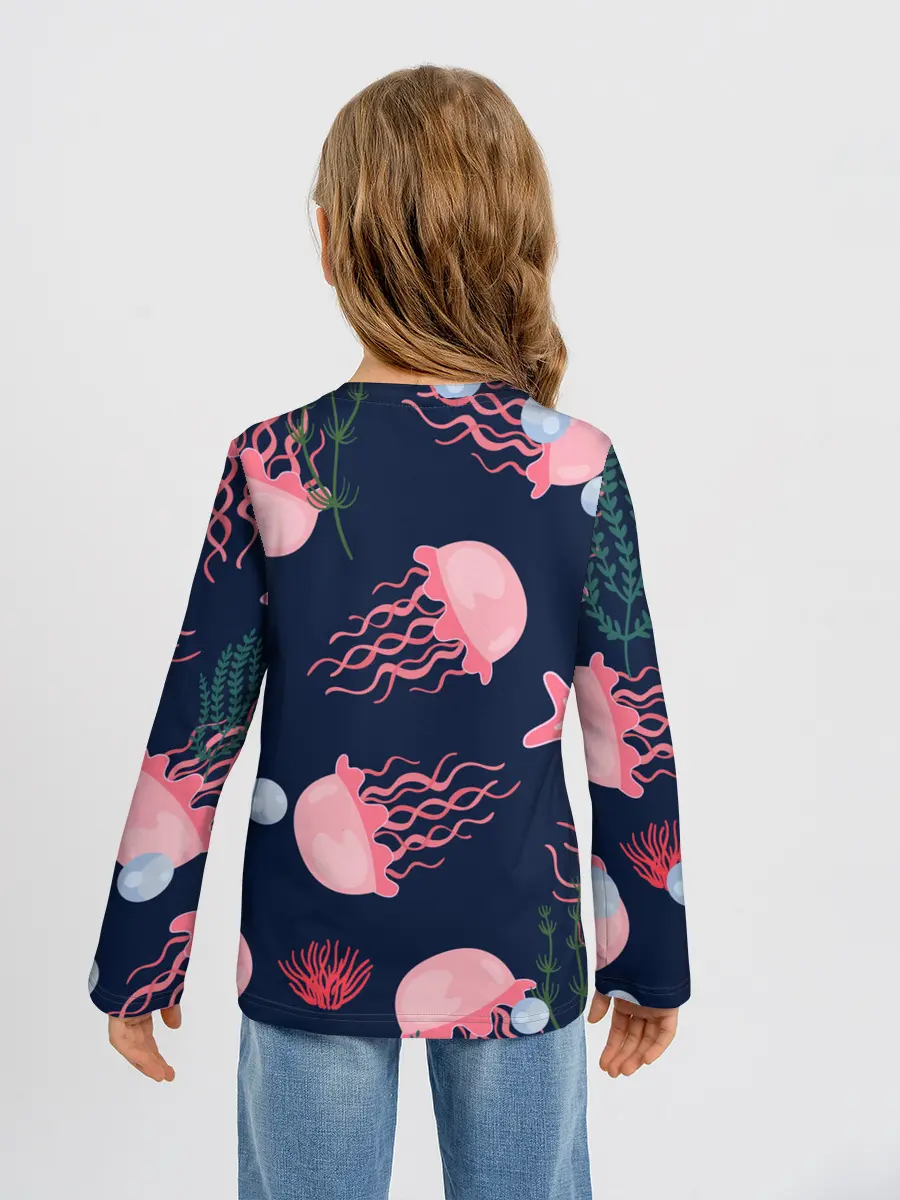 Детский лонгслив / розовые медузы