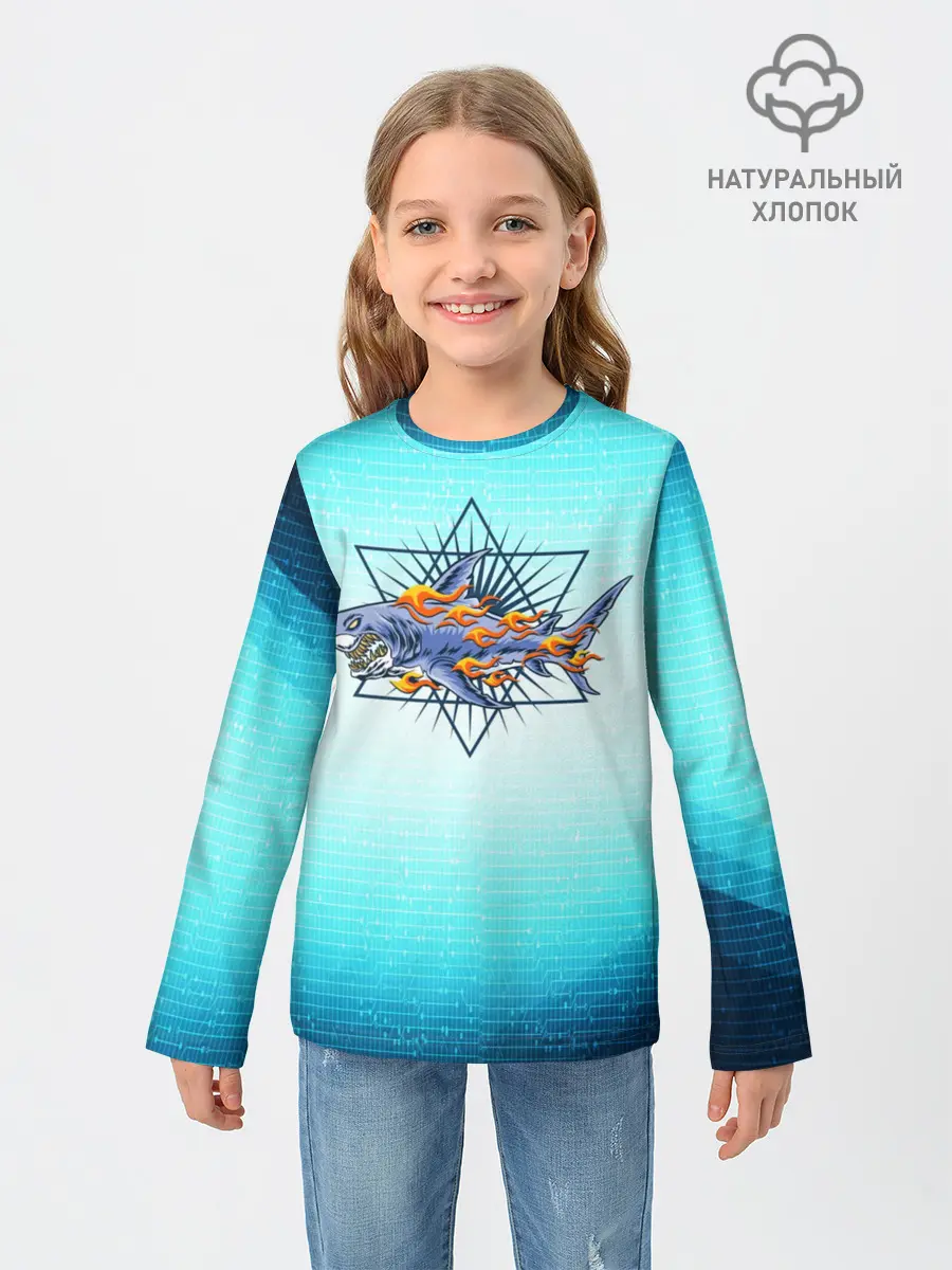 Детский лонгслив / Акула в огне