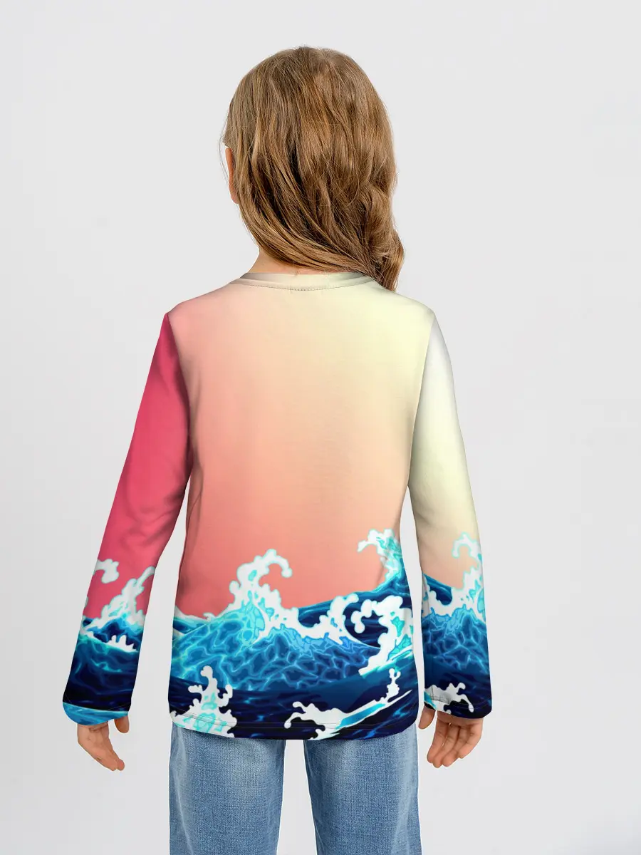 Детский лонгслив / Кракен в Море | Градиент