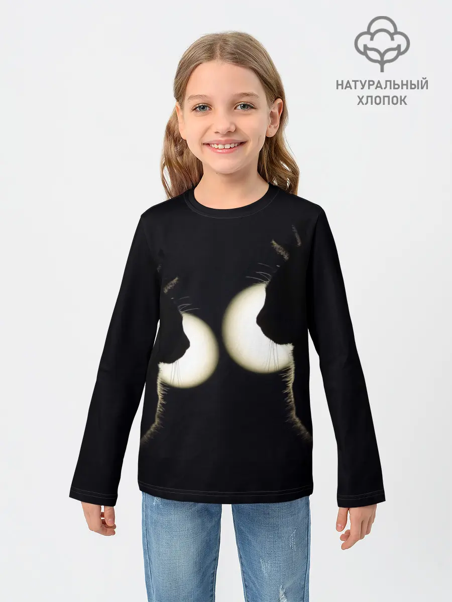 Детский лонгслив / Пара | Силуэты черных кошек