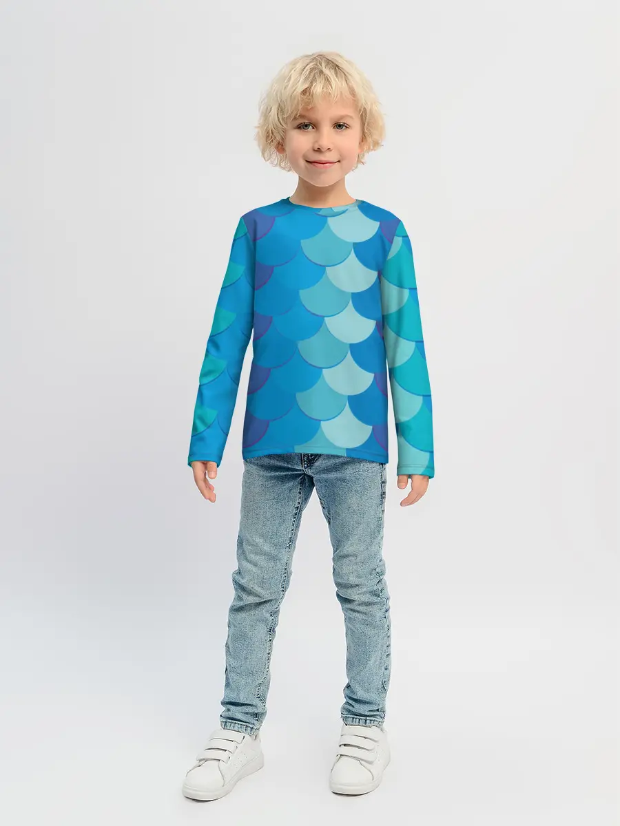 Детский лонгслив / Синяя чешуя рыбы