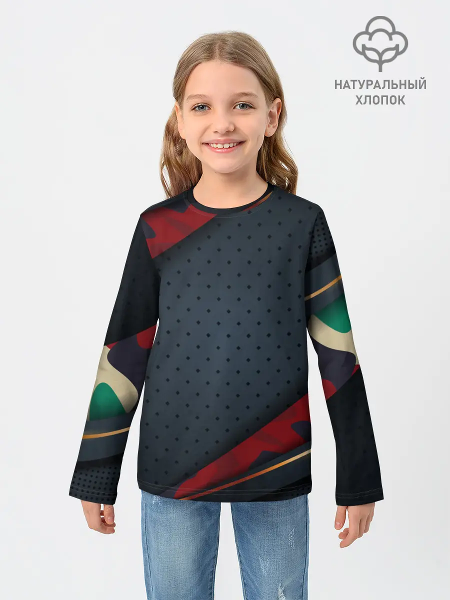 Детский лонгслив / 3D Dark red & black