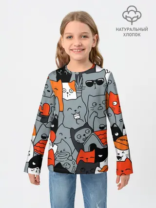 Детский лонгслив / Разноцветные коты
