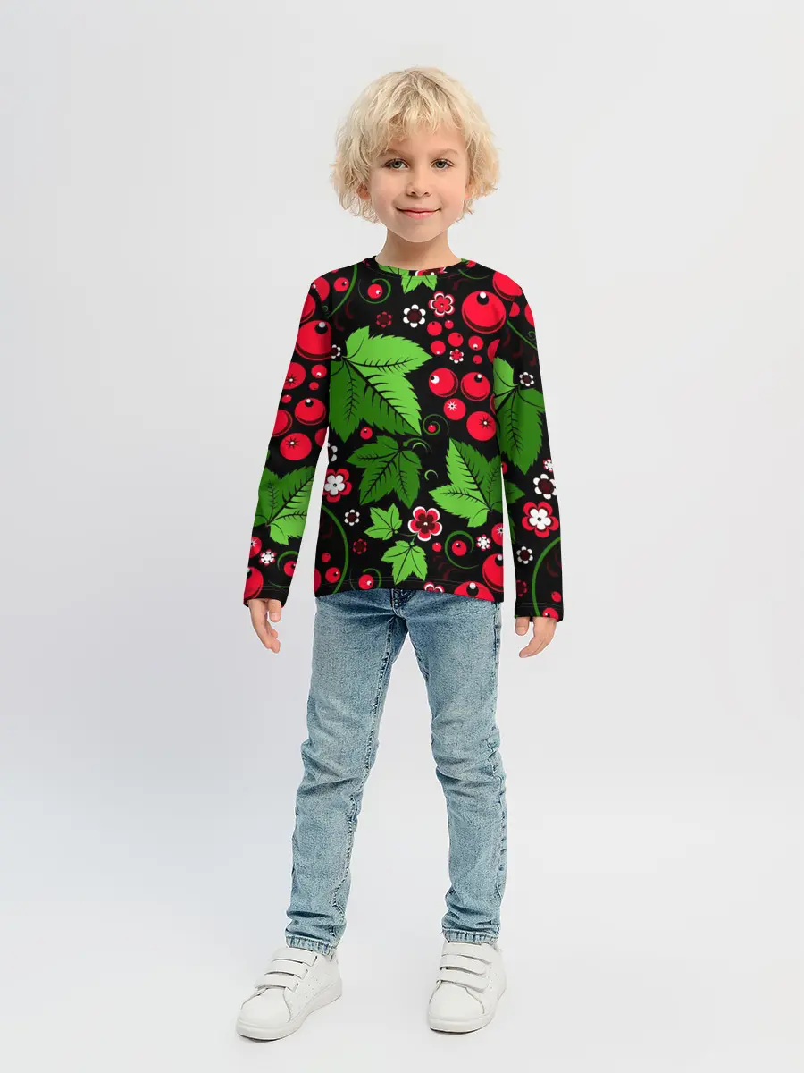 Детский лонгслив / ХОХЛОМА ЛИСТЬЯ И ЯГОДЫ
