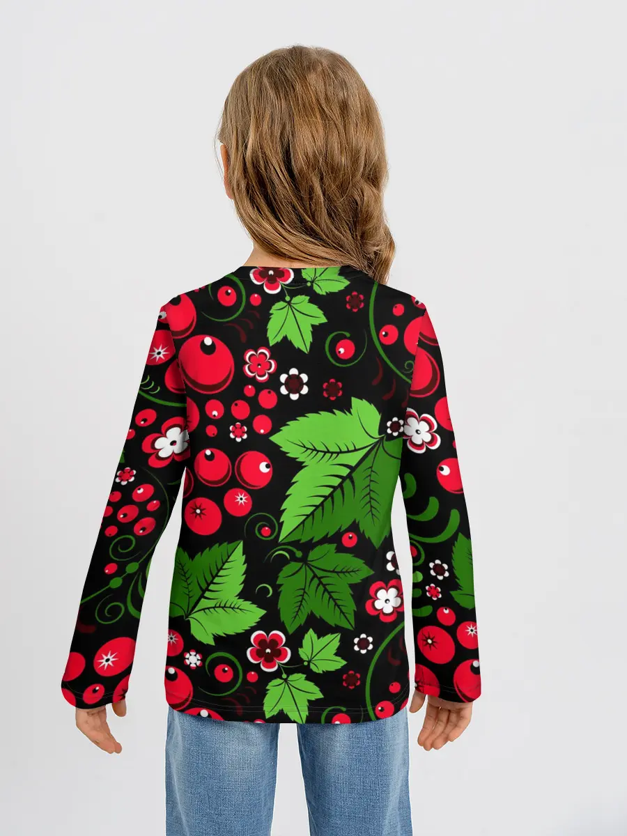 Детский лонгслив / ХОХЛОМА ЛИСТЬЯ И ЯГОДЫ