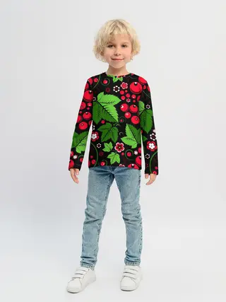 Детский лонгслив / ХОХЛОМА ЛИСТЬЯ И ЯГОДЫ