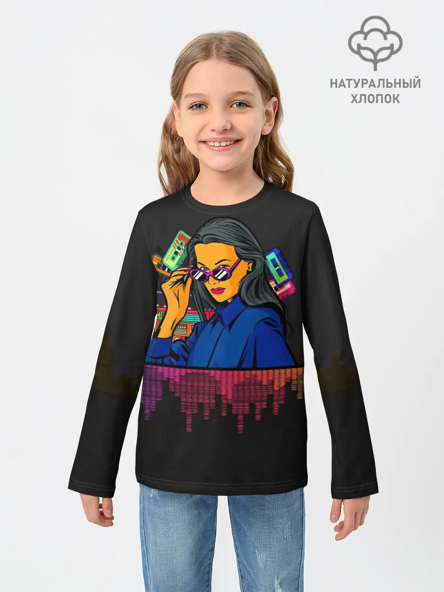 Детский лонгслив / Ретро стиль. Девушка.