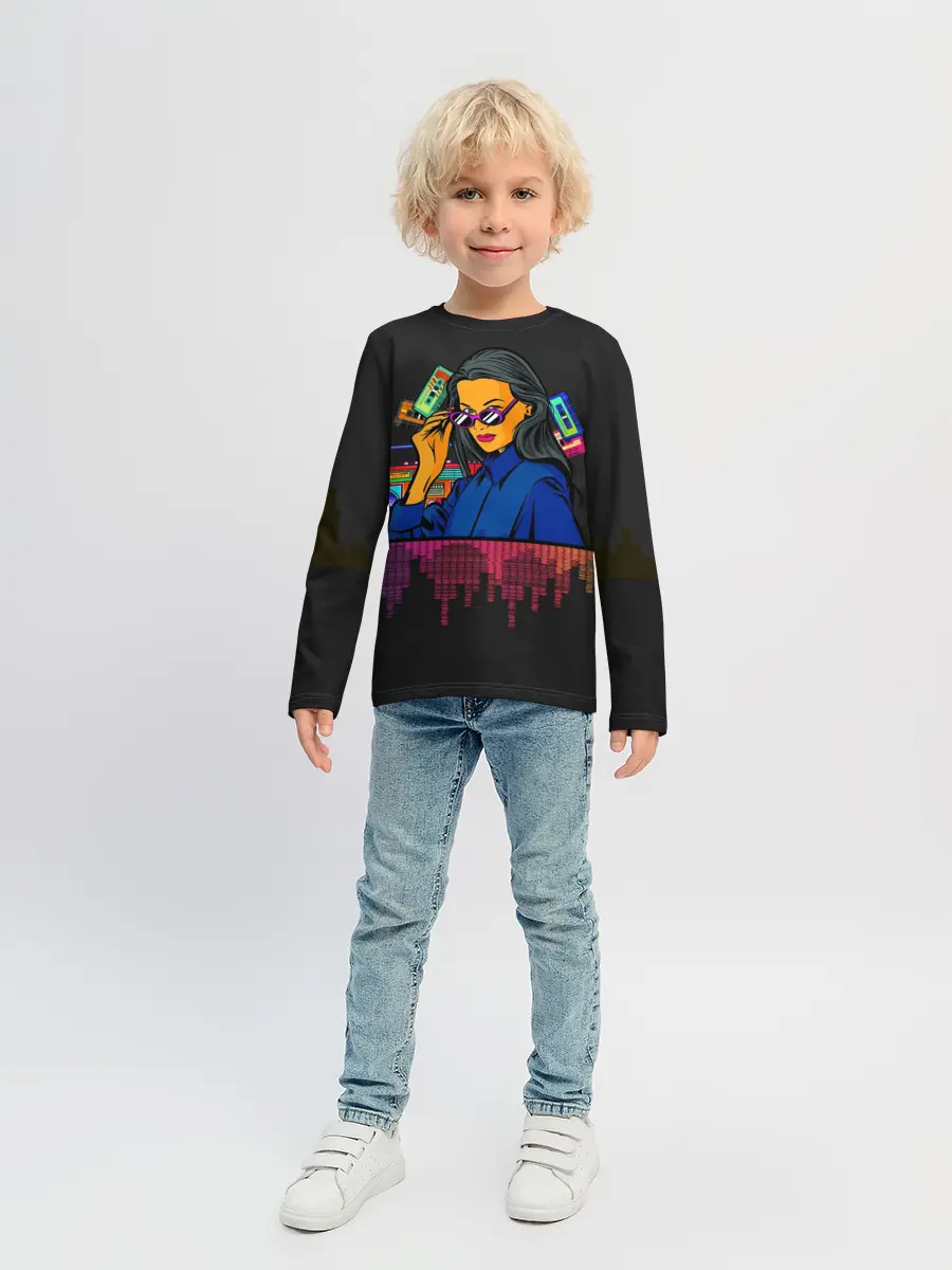 Детский лонгслив / Ретро стиль. Девушка.