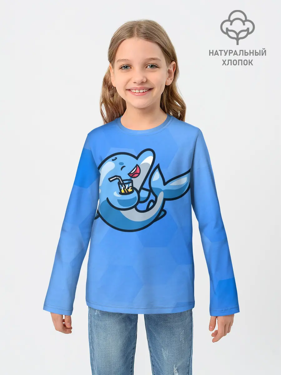 Детский лонгслив / Дельфин с коктейлем