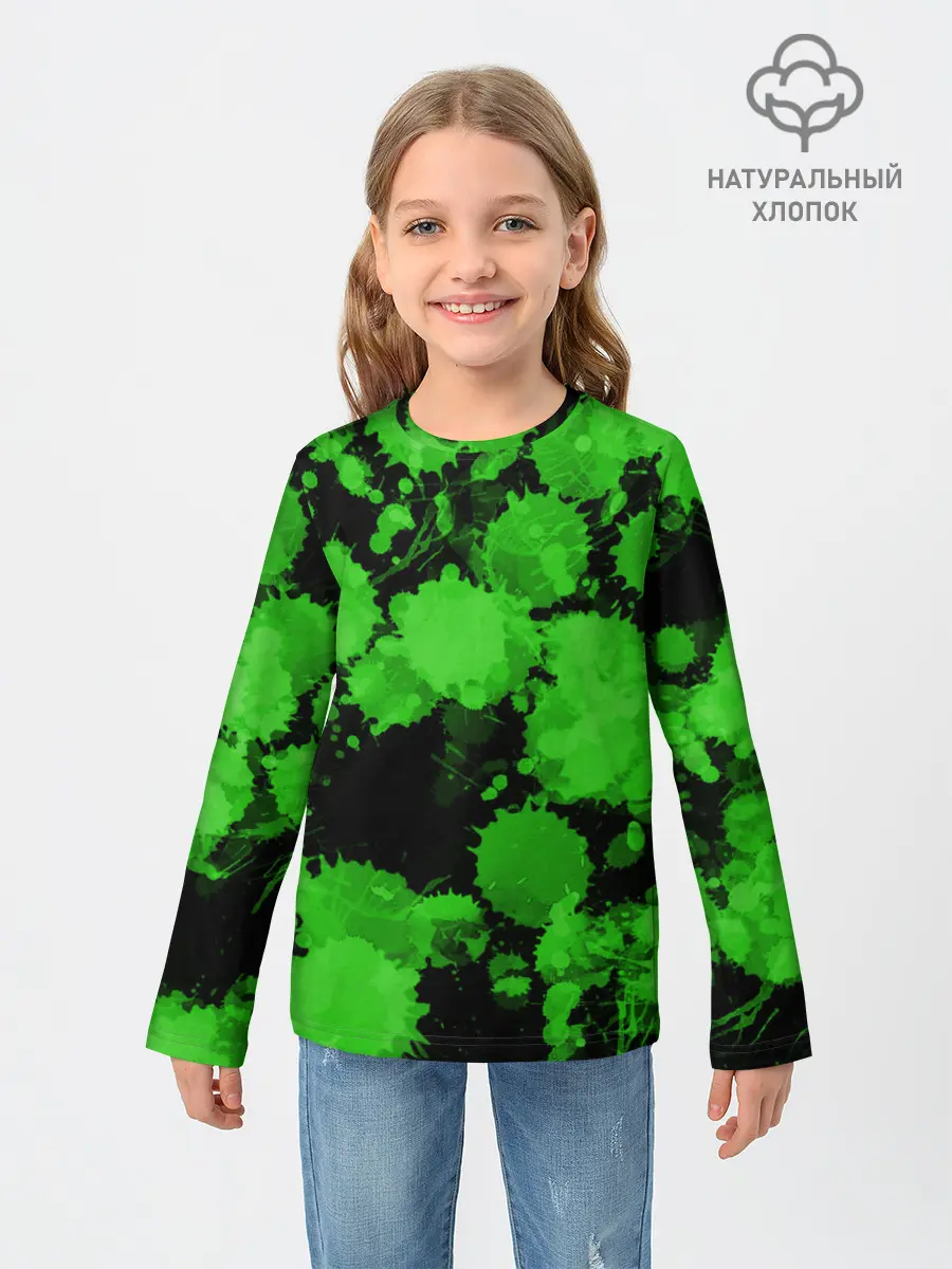 Детский лонгслив / Зеленые Кляксы