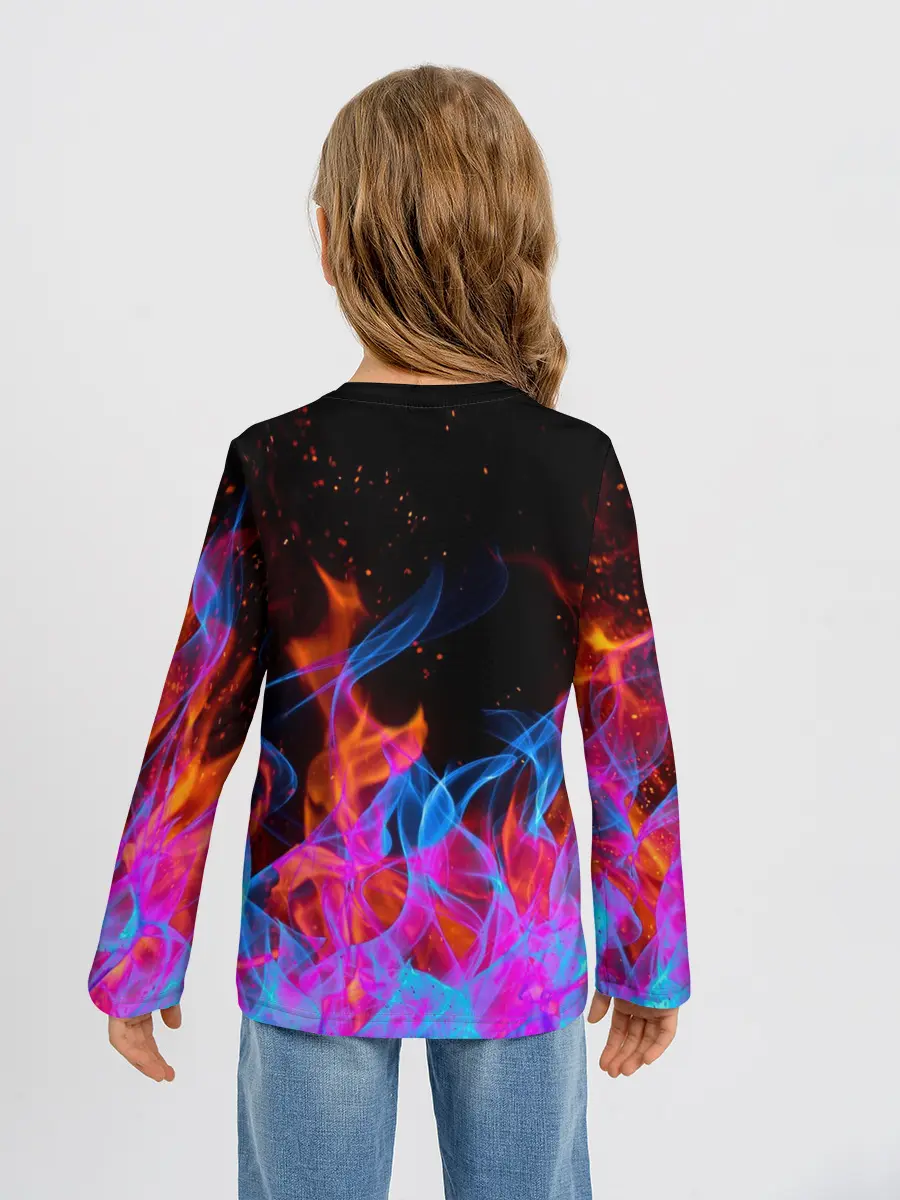 Детский лонгслив / ТРИ ОГНЯ / FIRE / СИНИЙ ОГОНЬ