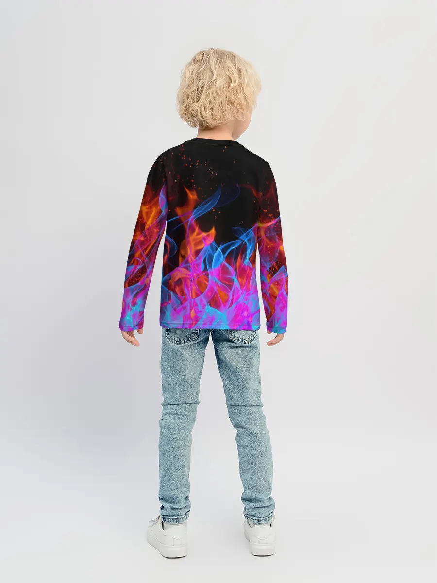 Детский лонгслив / ТРИ ОГНЯ / FIRE / СИНИЙ ОГОНЬ