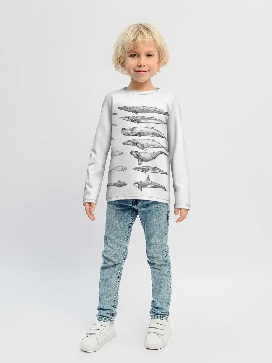 Детский лонгслив / киты графика