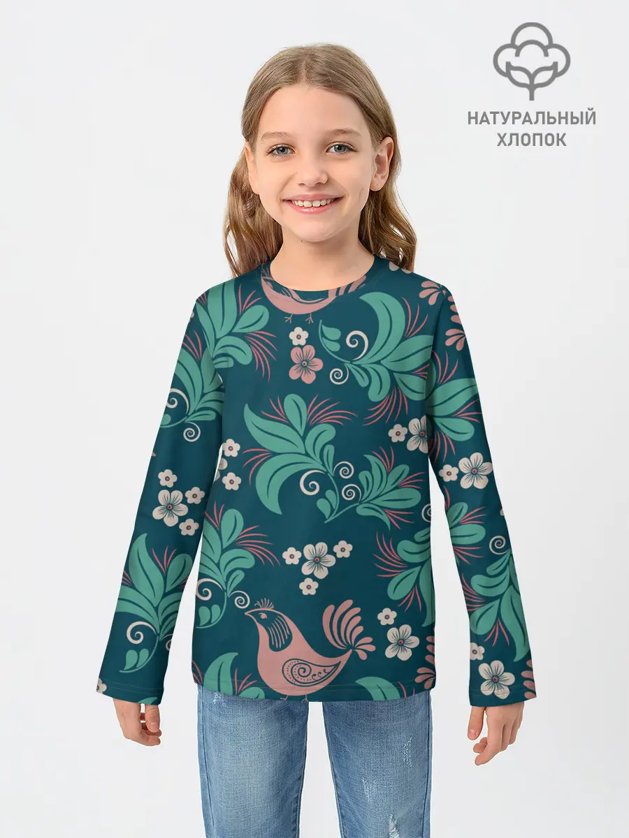 Детский лонгслив / Птицы в Цветах