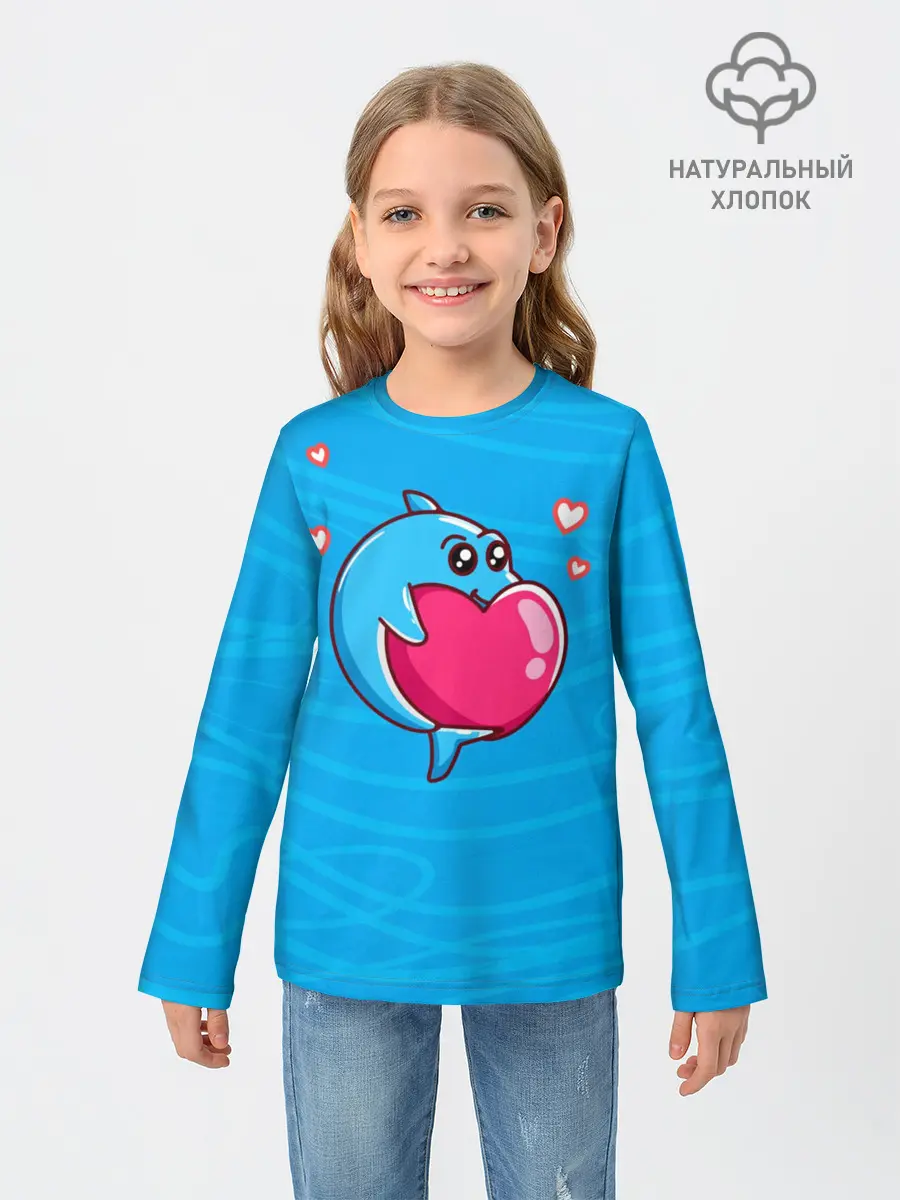 Детский лонгслив / Дельфин с сердечком