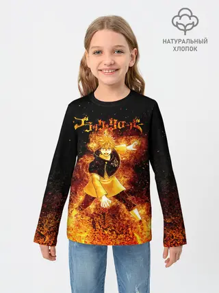 Детский лонгслив / Чёрный клевер Аста в огне
