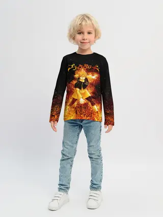 Детский лонгслив / Чёрный клевер Аста в огне