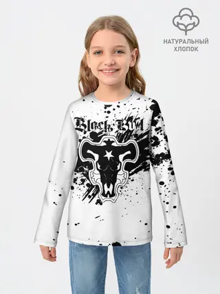 Детский лонгслив / Черные быки брызги Чёрный клевер