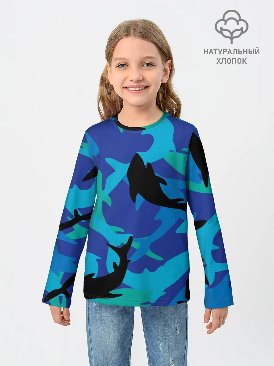 Детский лонгслив / Акулы паттерн