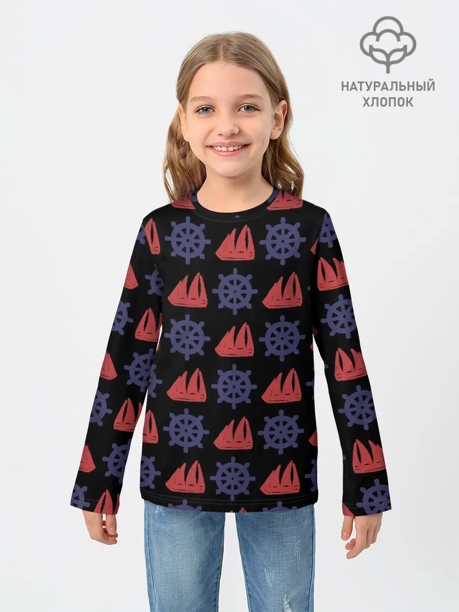 Детский лонгслив / Корабли и штурвалы