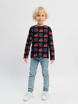 Детский лонгслив / Корабли и штурвалы