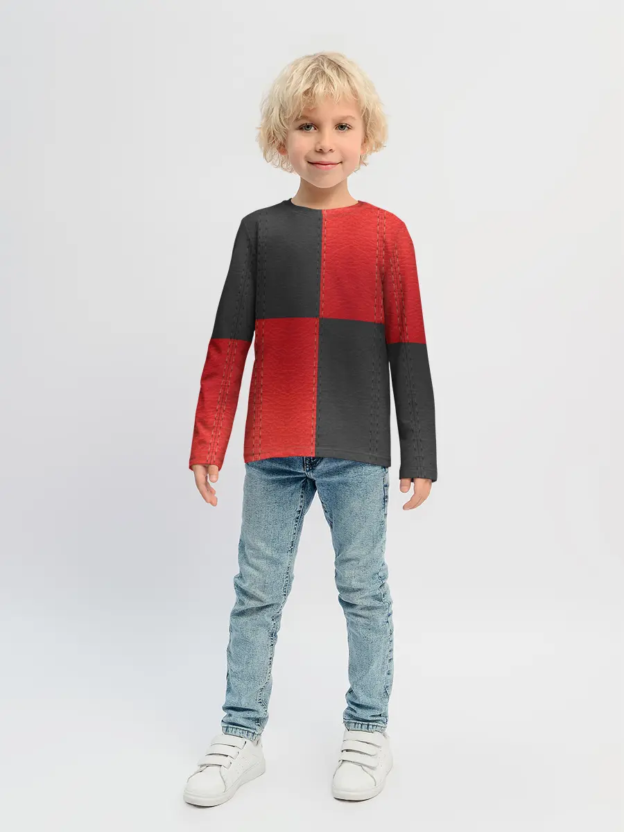 Детский лонгслив / Черно-красная Кожа