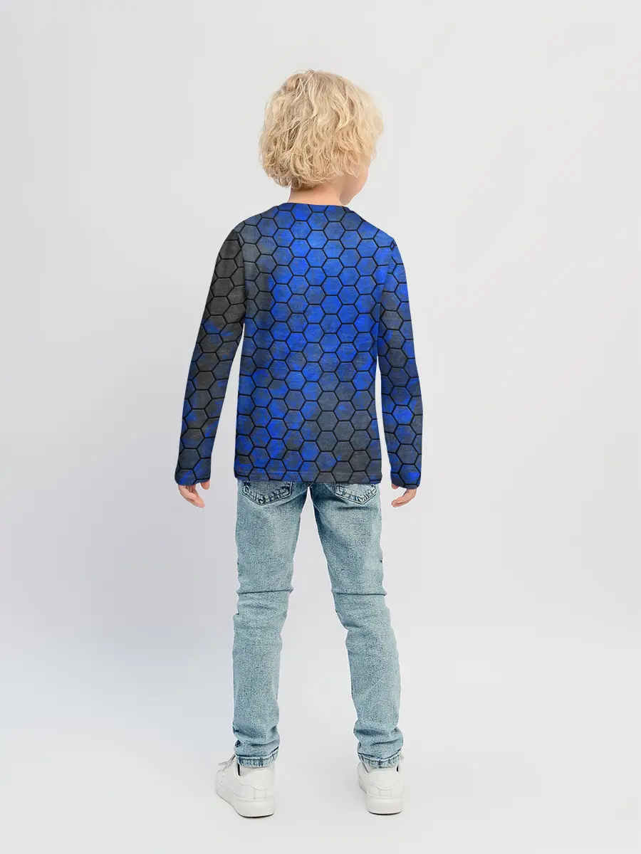 Детский лонгслив / Синие Соты