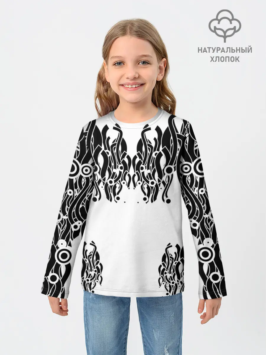 Детский лонгслив / абстракция, круги, линии,