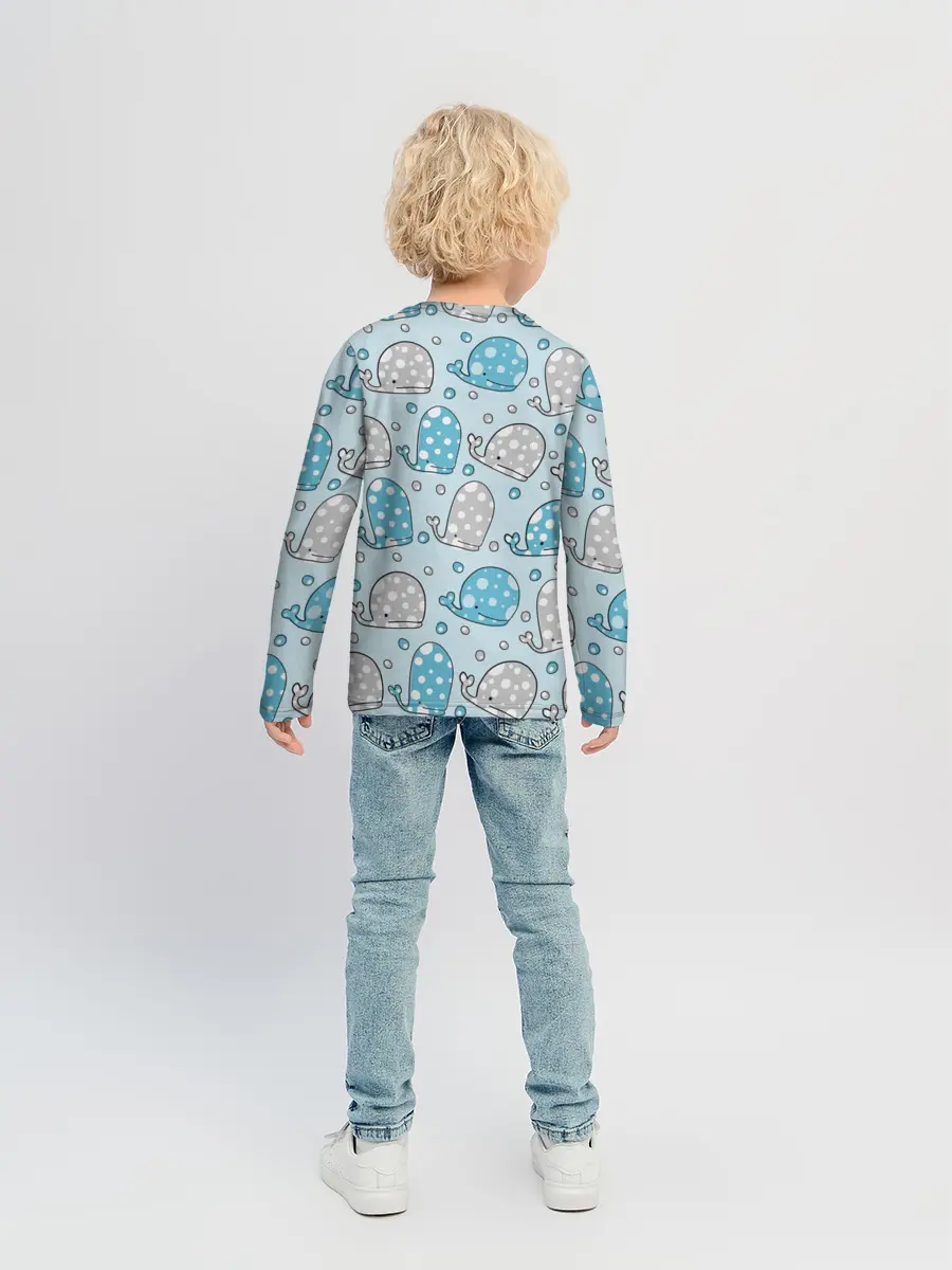 Детский лонгслив / Киты паттерн