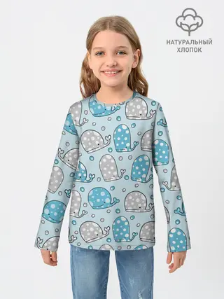 Детский лонгслив / Киты паттерн