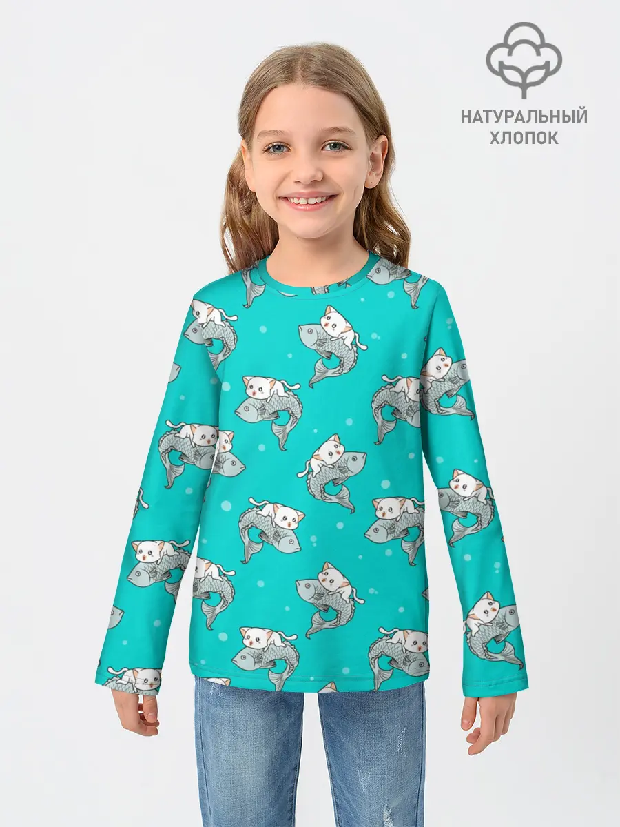 Детский лонгслив / Котики и рыбки