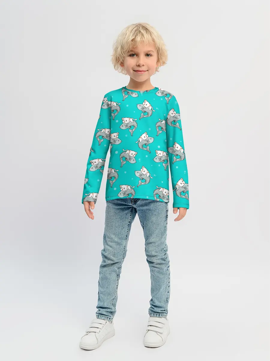 Детский лонгслив / Котики и рыбки
