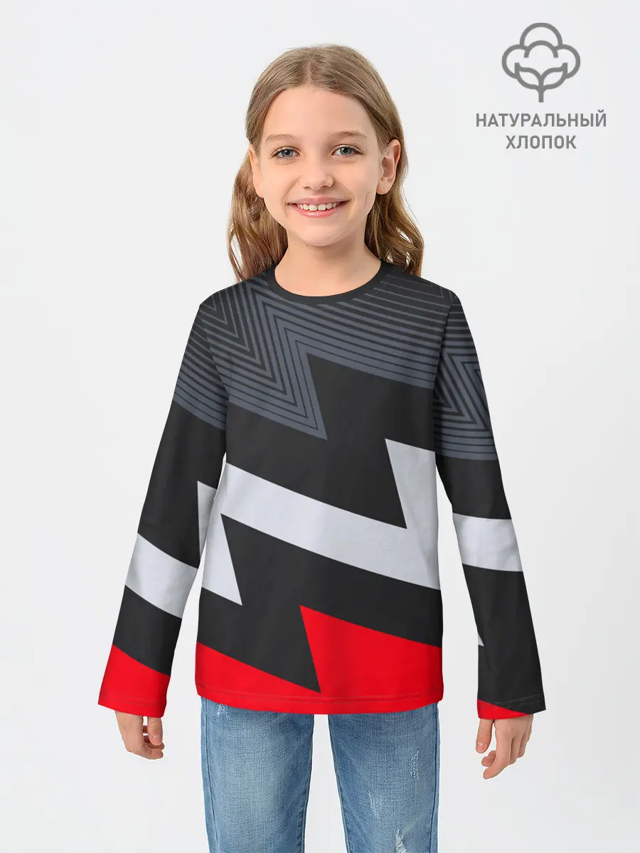 Детский лонгслив / Черно-красные зигзаги