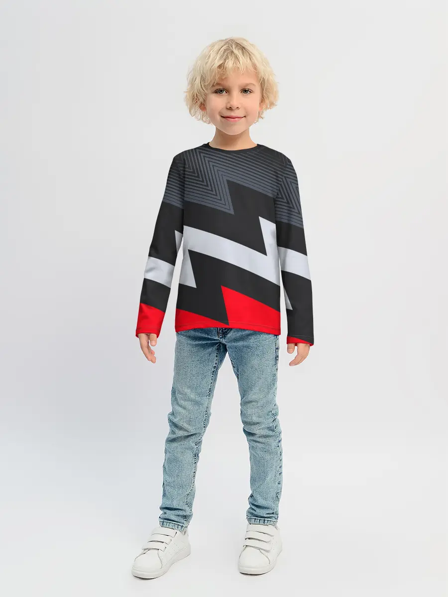 Детский лонгслив / Черно-красные зигзаги