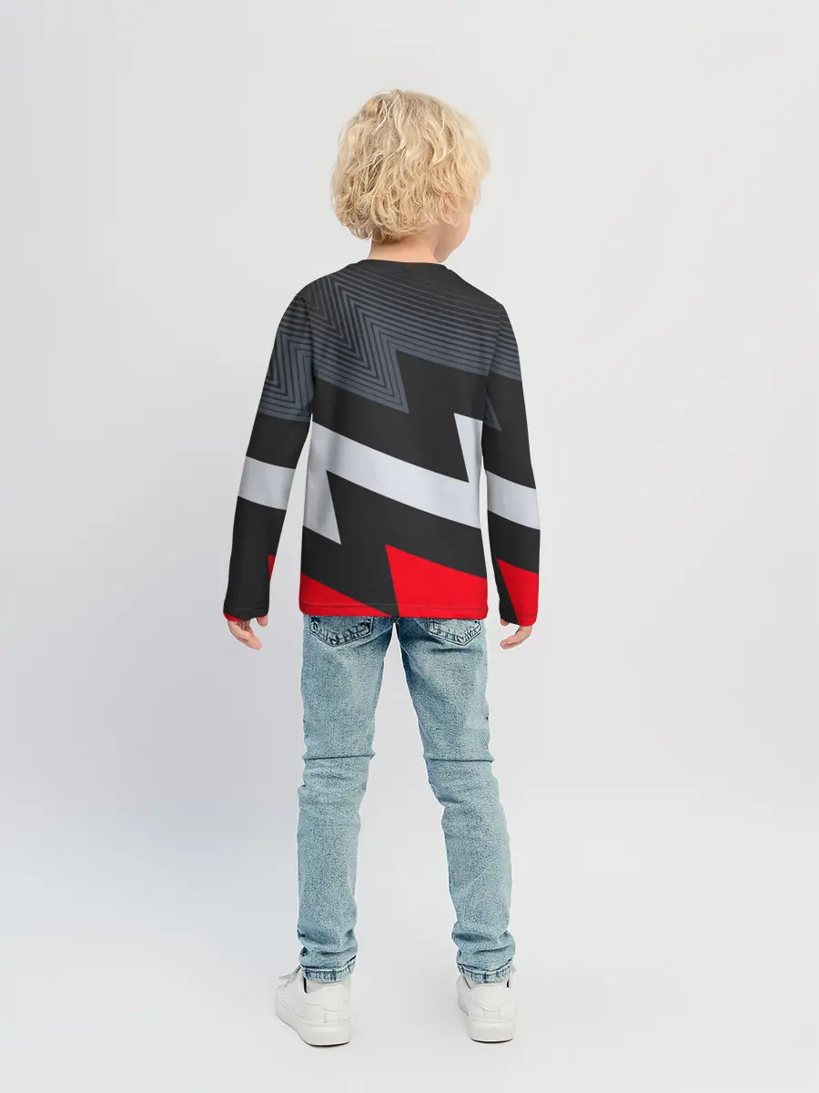 Детский лонгслив / Черно-красные зигзаги