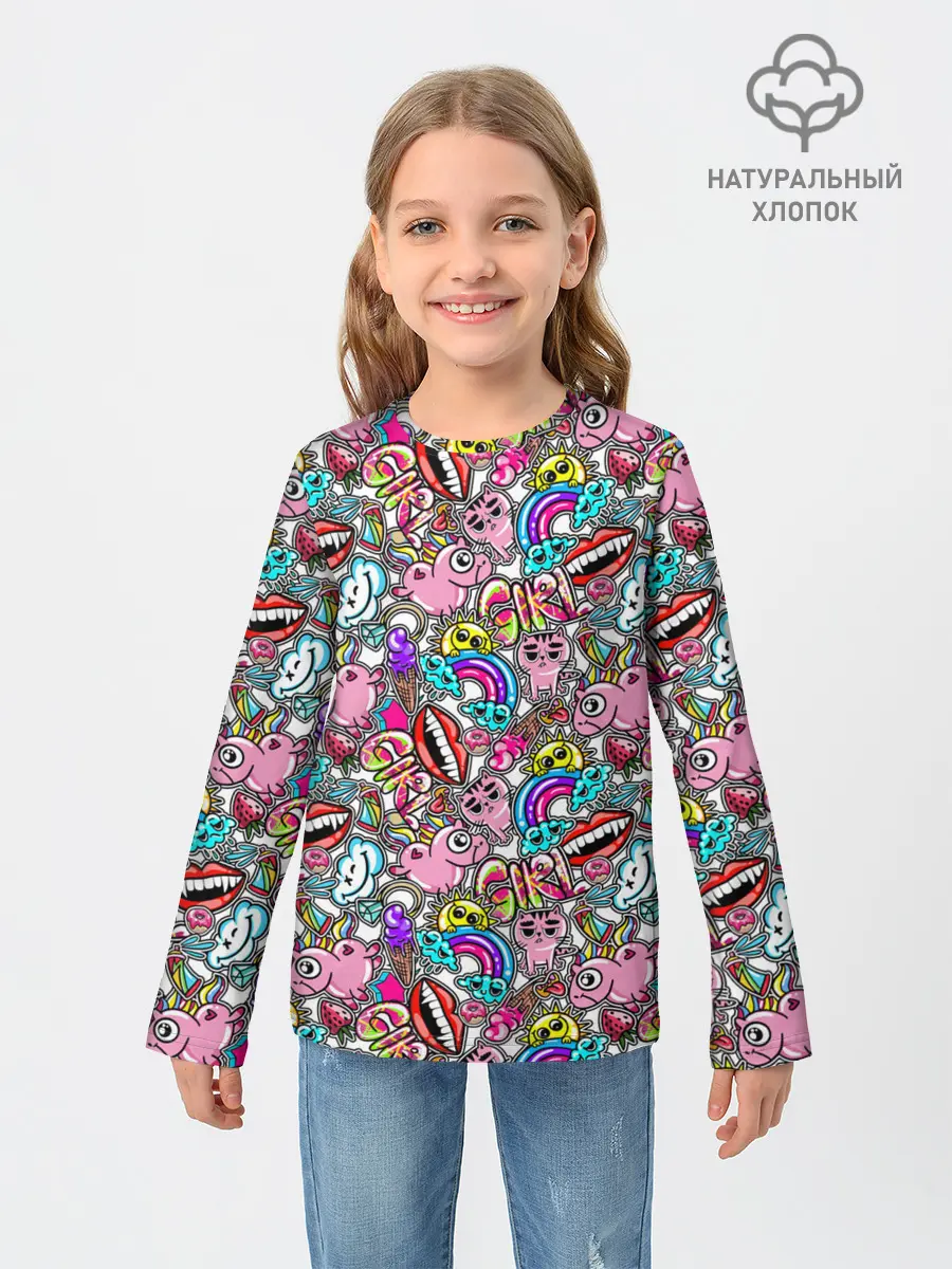 Детский лонгслив / сумасшедший стикербомб