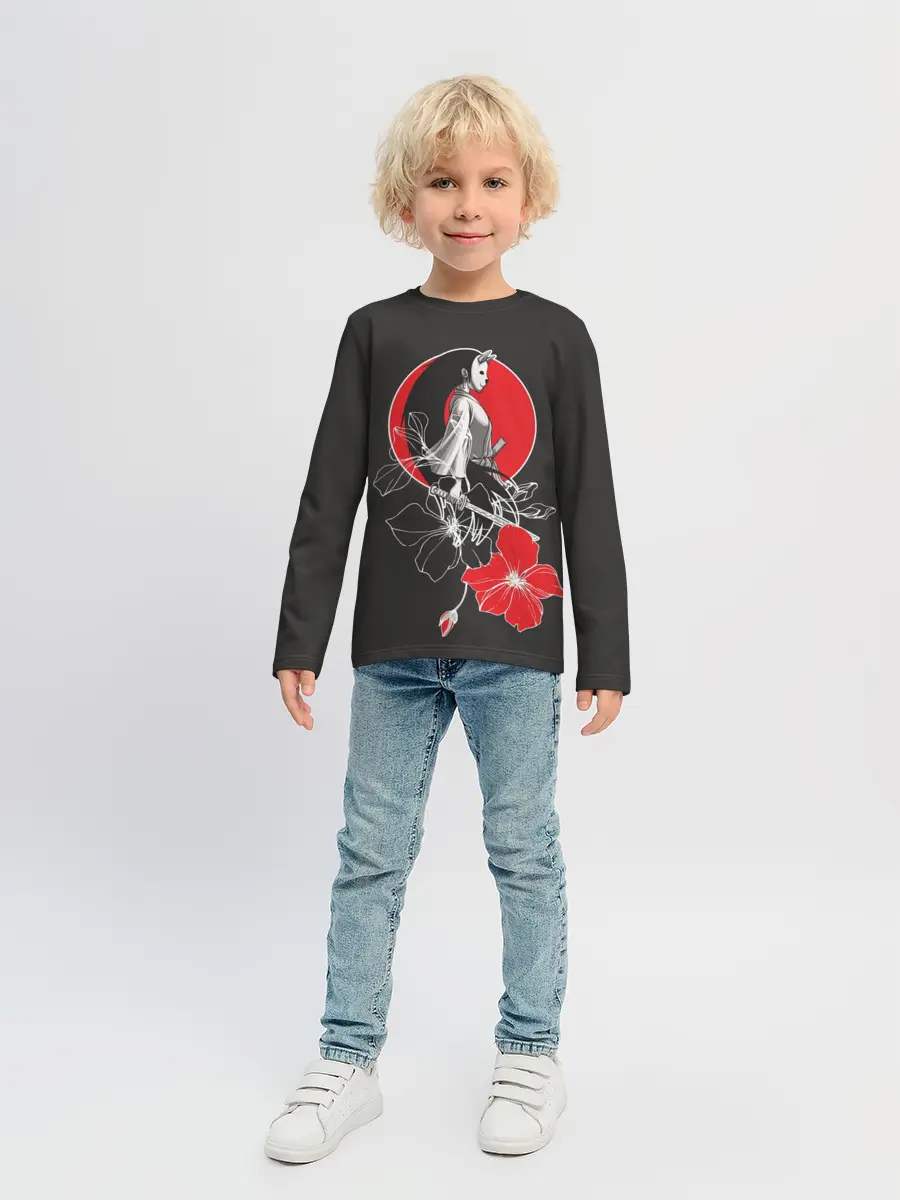 Детский лонгслив / Девушка-кошка-самурай