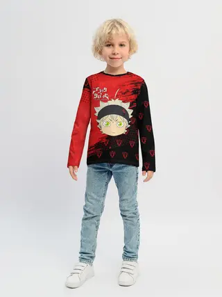 Детский лонгслив / Чёрный клевер голова Аста