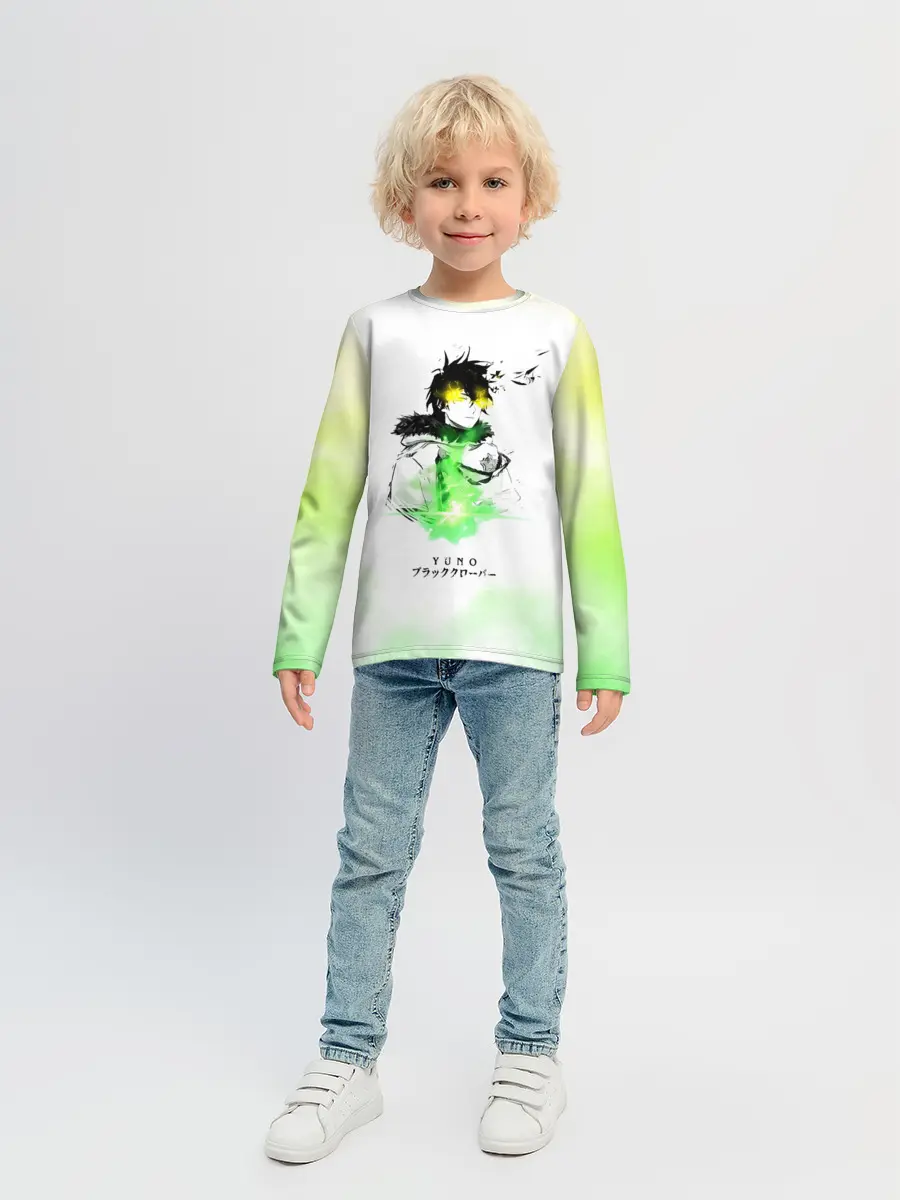 Детский лонгслив / Чёрный клевер Юно кислотный