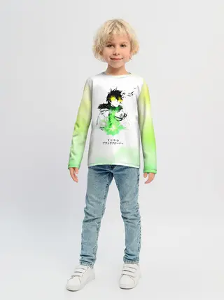 Детский лонгслив / Чёрный клевер Юно кислотный