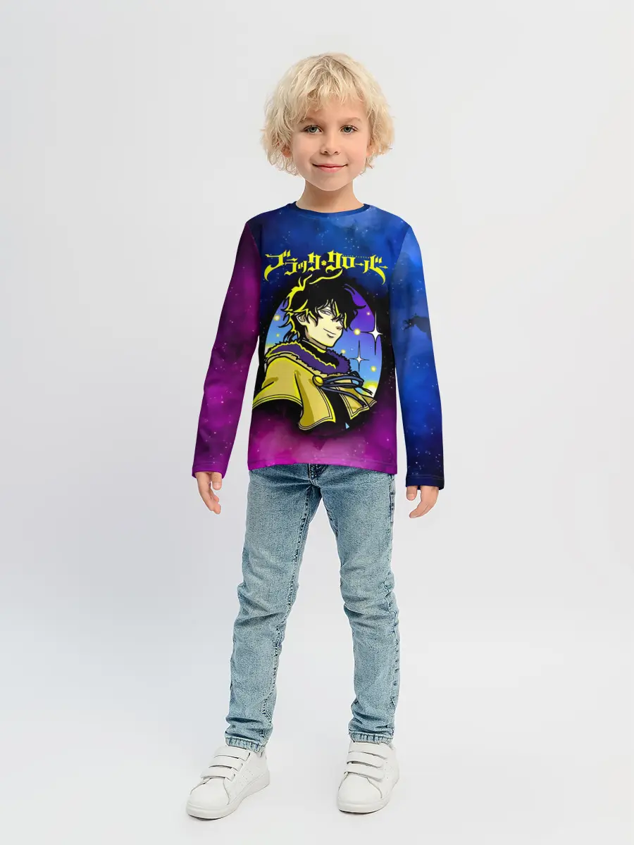 Детский лонгслив / Чёрный клевер космический Юно