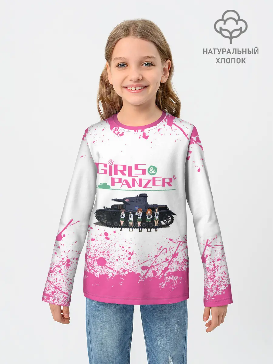 Детский лонгслив / Девушки и танки | Pink