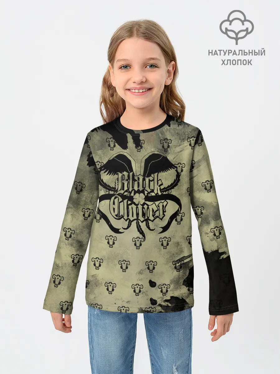 Детский лонгслив / Чёрный клевер Черные быки