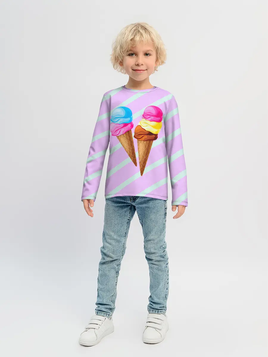 Детский лонгслив / Мороженое графический фон