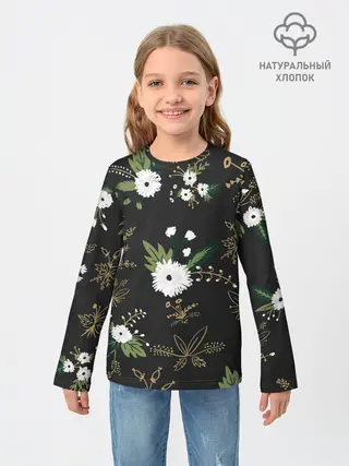Детский лонгслив / Белые хризантемы