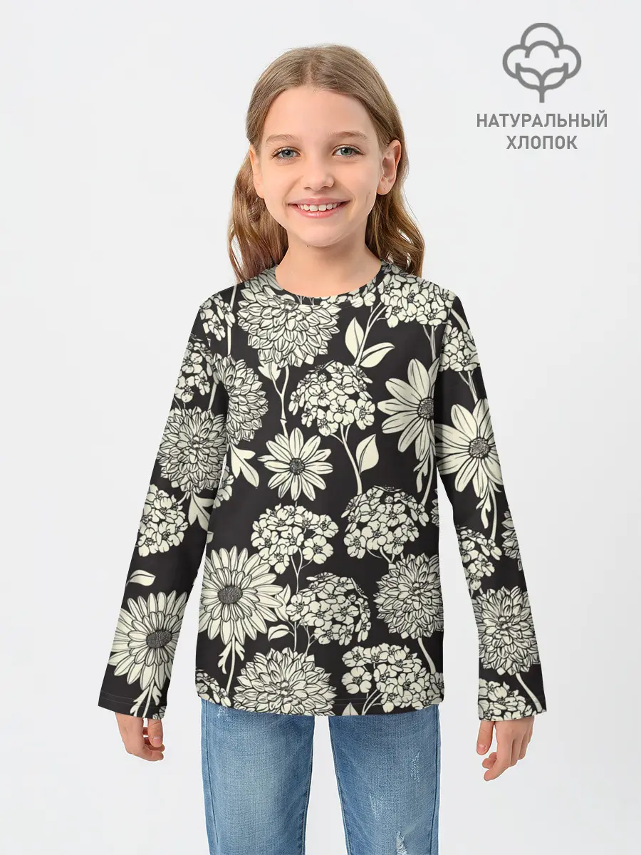 Детский лонгслив / Белые цветы
